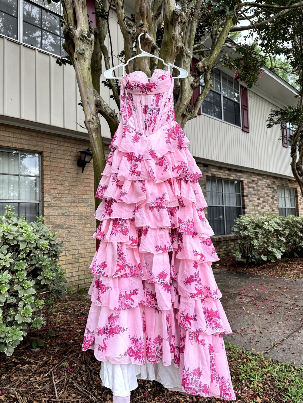 Pink Floral Tiered Ruffle Kids Dress